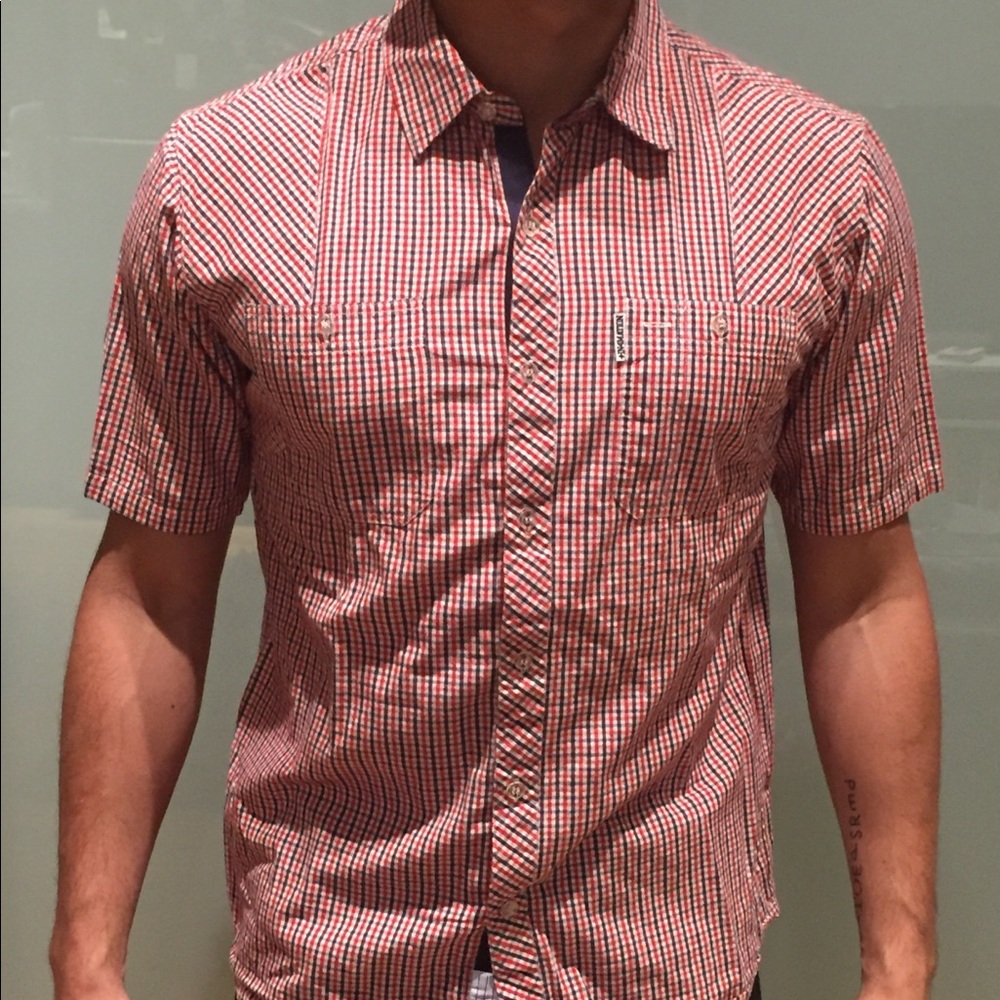 In4mation red and blue Button Up